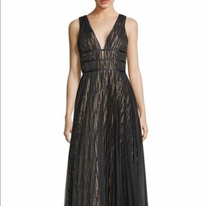 Betsy & Adam black Sheer overlay metallic gown